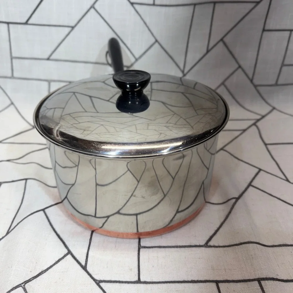 Revere Ware Saucepan 4 Qt Silver Copper Clad Bottom Pot with Lid Vintage USA